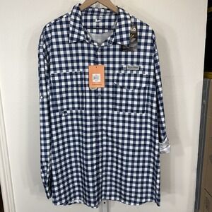 Field & Stream Men's 2XL Latitude Gingham Navy White LS Smart Wick UPF 50+ Shirt